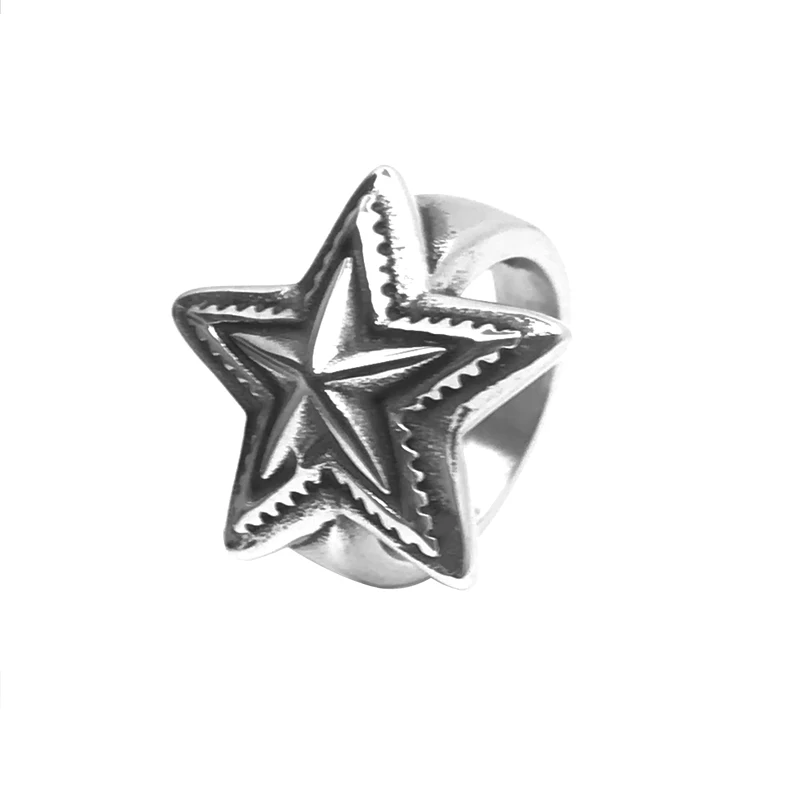 VAF Big Metal Chinese Vintage Punk Star Ring Anillo Estrella Stainless Steel Ring For Women Men