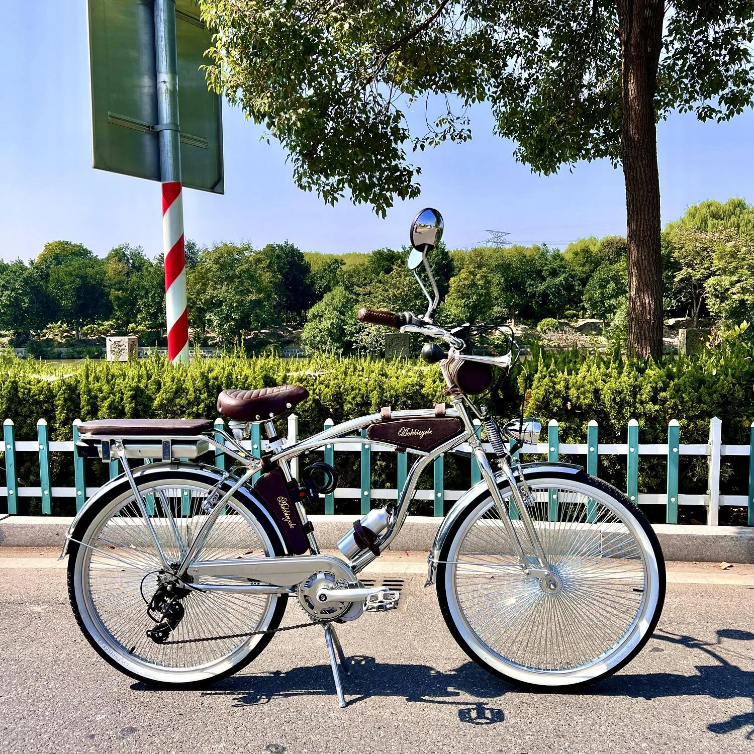 26 Inch Electric 36v 250W Motor Indian Spring Fork Chrome Beach Cruiser Bike  Shimano 7 Speed Classic Bicycle in Store