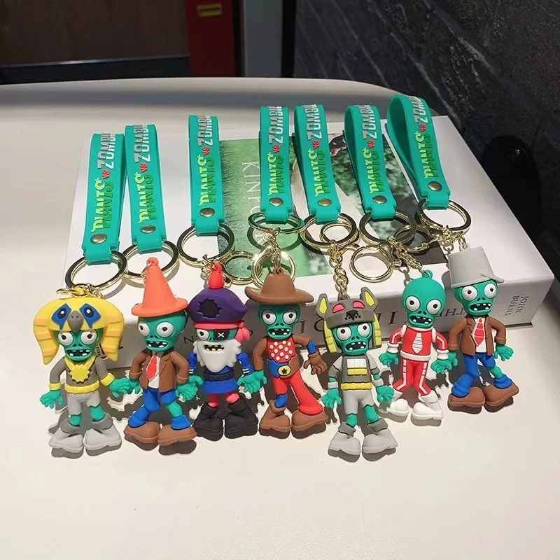 New Designs 3D Anime Silicone Plants vs. Zombie Keychains Car Key Ring Cartoon Doll Pendant Hangers Key Chains Wholesale