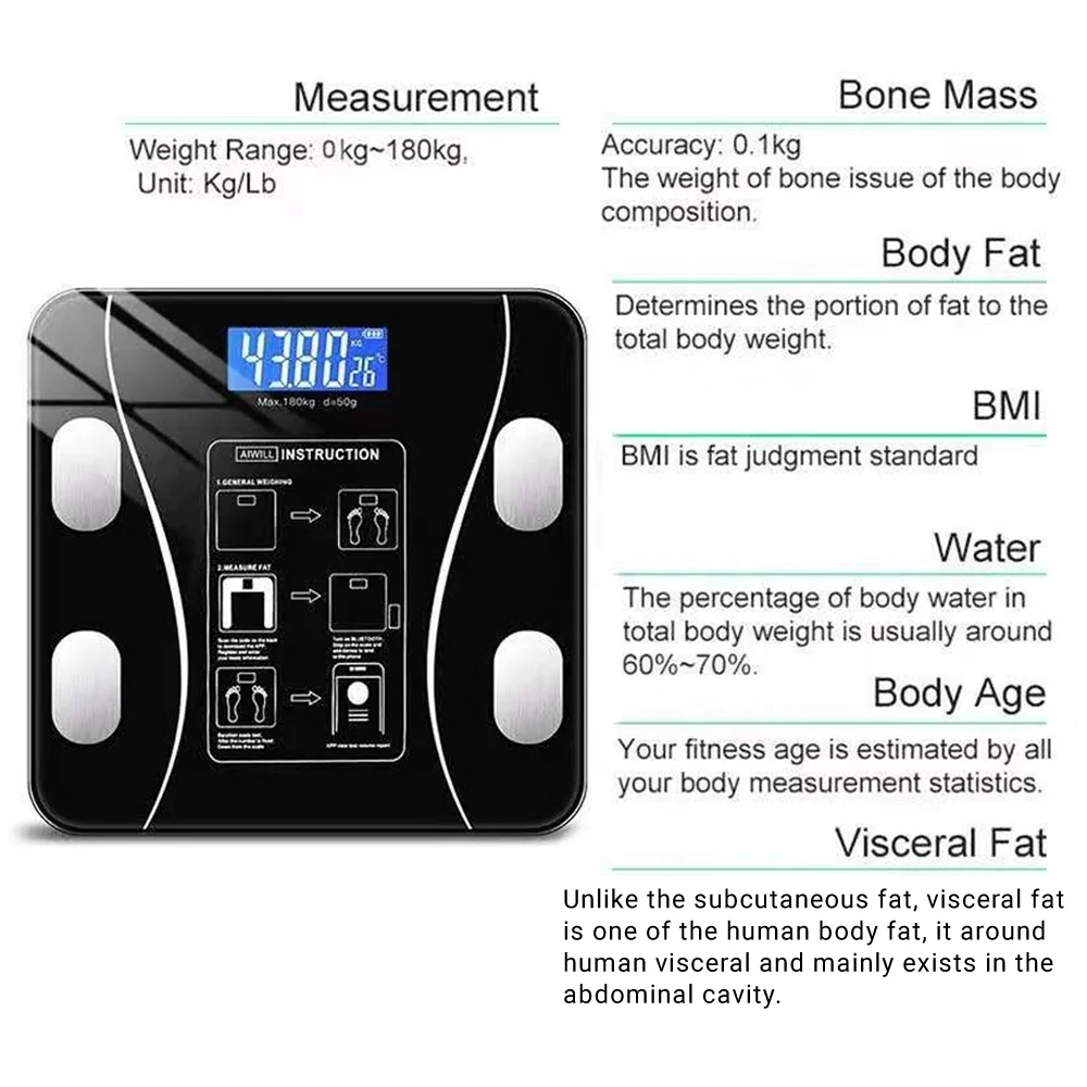 
High Quality Tempered Glass Stand Base BMI for Hotel and Home Body Scale Weight Composition 