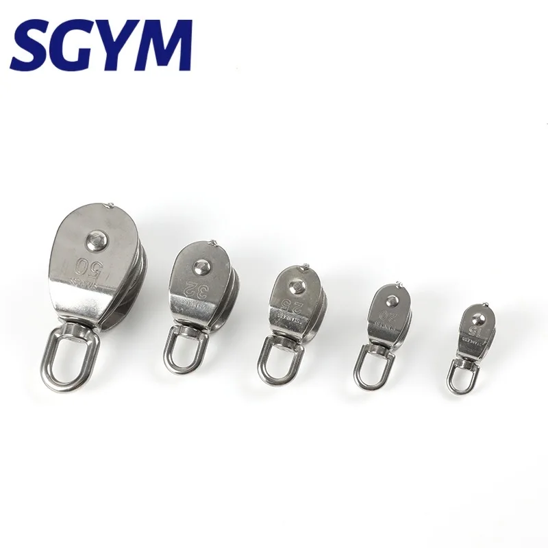 Stainless Steel 304 Pulley Block Marine Swivel Eye Pulley with Plat Shoulder and Double Wheels Snatch Pulley M20