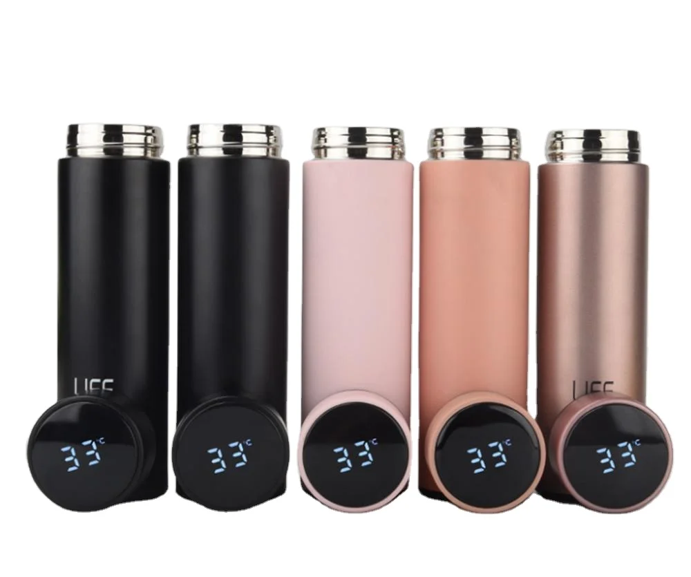 Double Wall Designer Time Marker Reminder With Led Temperature Display Vaccum Flask Stainless Steel Smart Water Bottle