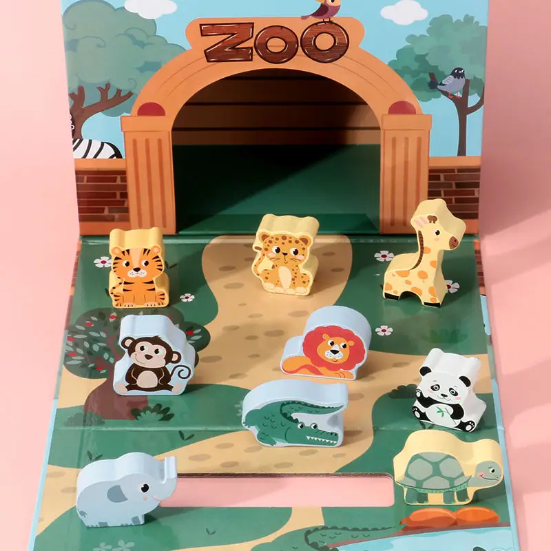 children baby montessori wooden farm animal stem blocks toy set giant building blocks for kids funny stacking game toy