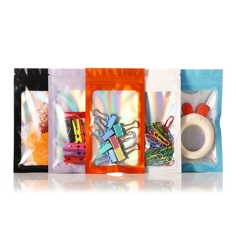 Custom Logo Aluminum Foil 3.5 Mylar Plastic Food Storage Blue Ziplock Resealable Smell Proof Holographic Bags With Clear Window