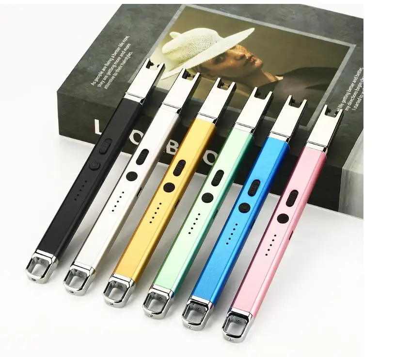 USB lighter Rechargeable Windproof Flamesless Long Arc Lighters BBQ Camping Arc Lighters with Led Light