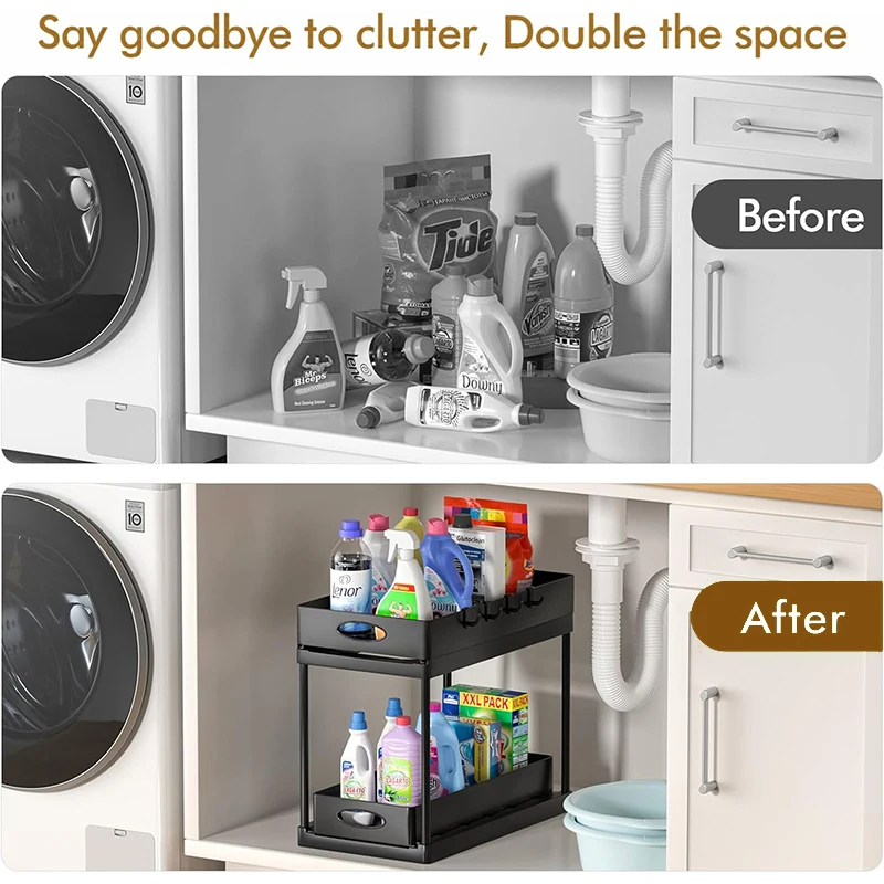 Double Pull Out Spice Shelf Bedroom Living Room Desktop Drawer Storage Organizer Kitchen Multifunctional Under Sink Organizer