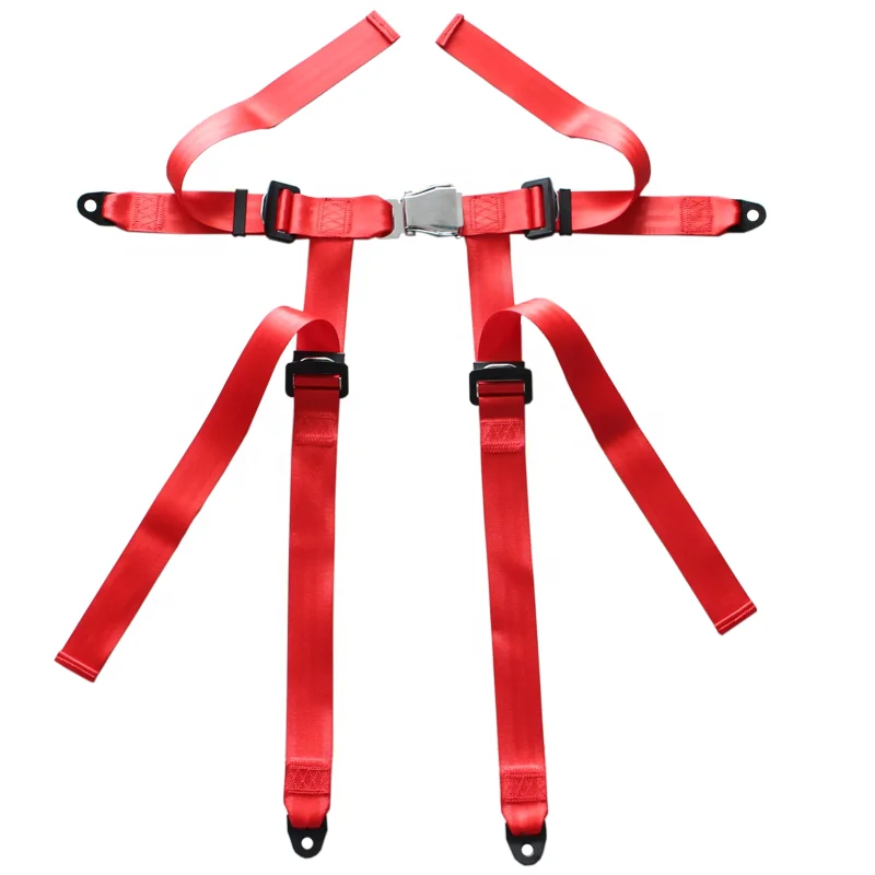 Airplane Buckle Red Strap 4 Points Seat Belt Racing Harness 2 Inch