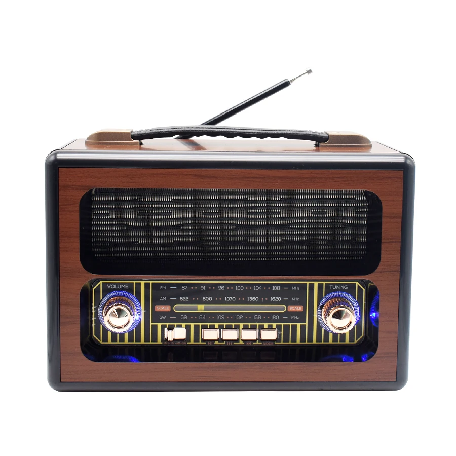 2022 Classic Design FM AM SW Radio Receiver Old Style Radio Portable Handle Vintage Retro Rechargeable Multi-band with Light