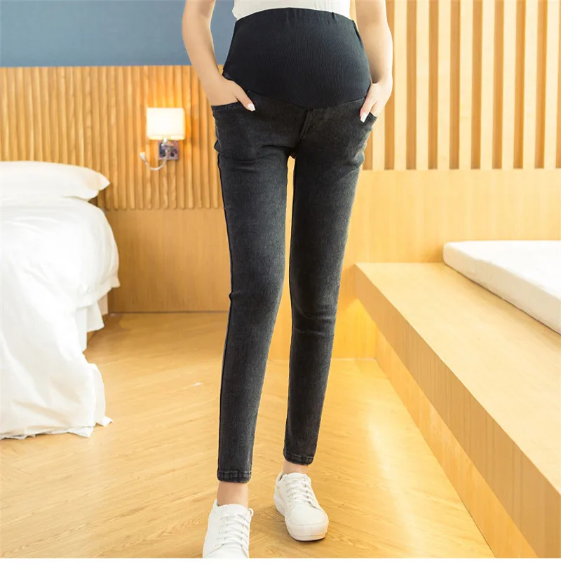 
Factory direct sale Korean slimming pregnant women stomach lift pants cotton large size pregnant women pencil maternity jeans 