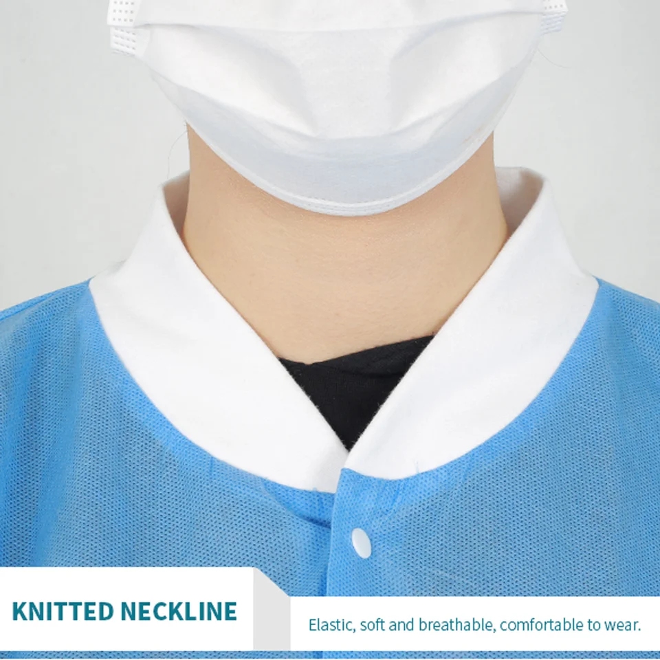 Cheap wholesale white coat disposable non-woven SMMS pp material white/blue lab coat