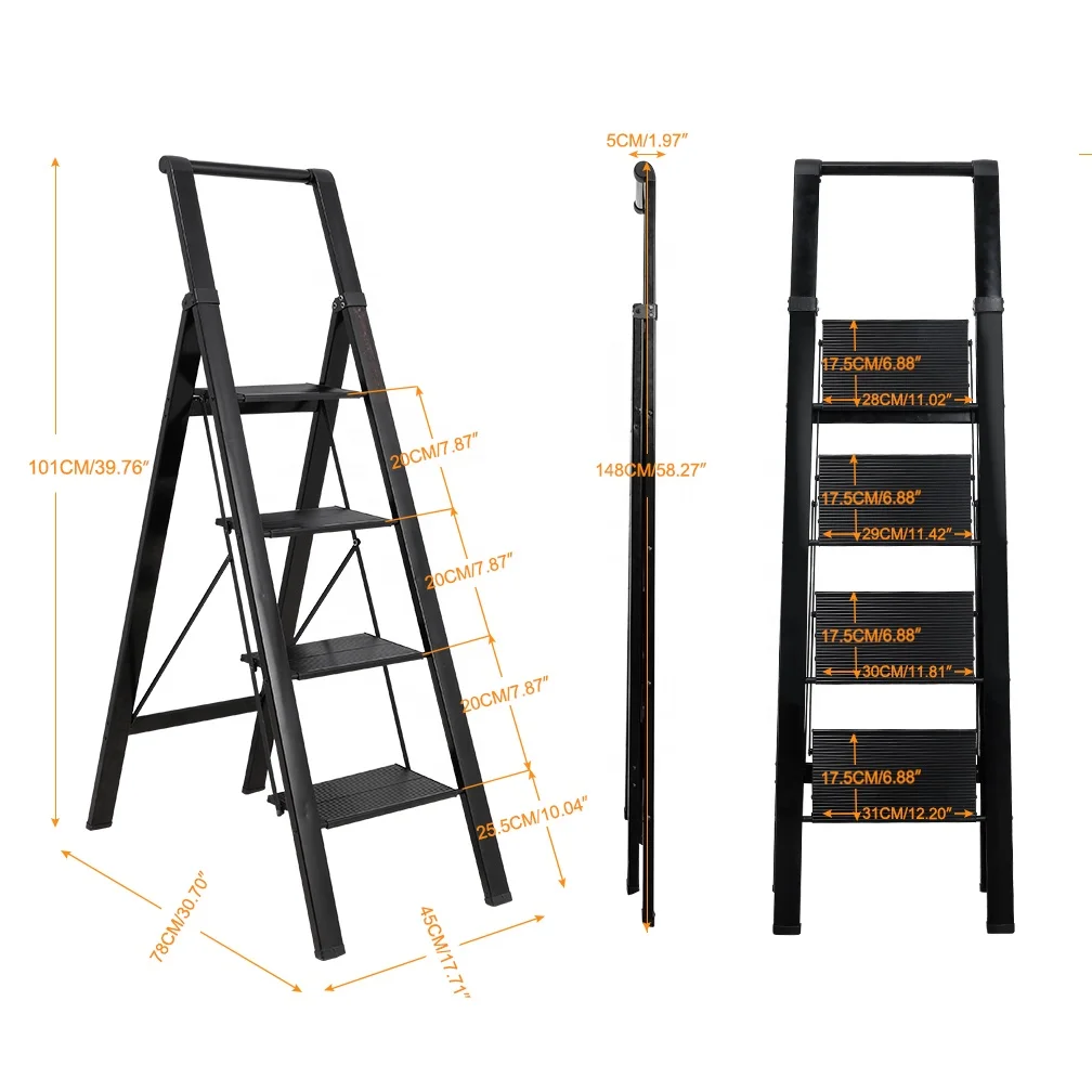 4 Tier Telescopic Folding Step Ladder Safety Extension Aluminum Loft Attic Ladder Portable Extending Rope Step Ladder