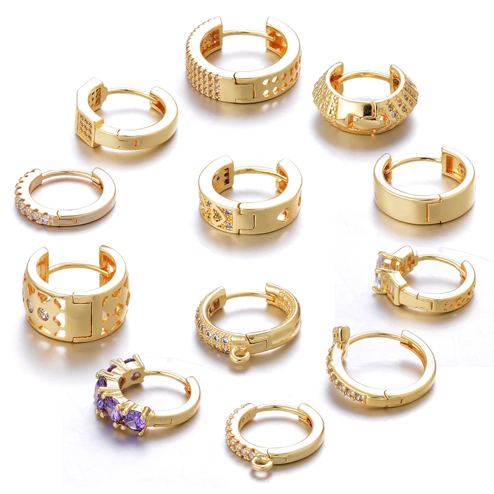 Zirconia Gemstone Hoop Earrings 18k real Gold Plated earrings Fashion Huggies Crystal Diamond  Earrings