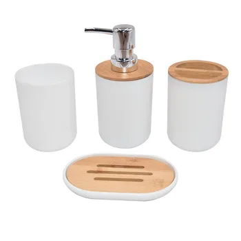 XZX Modern European Style Household 4 Pieces Bamboo Lid Plastic Bathroom Sets Luxury Bathroom Accessories for Hotels