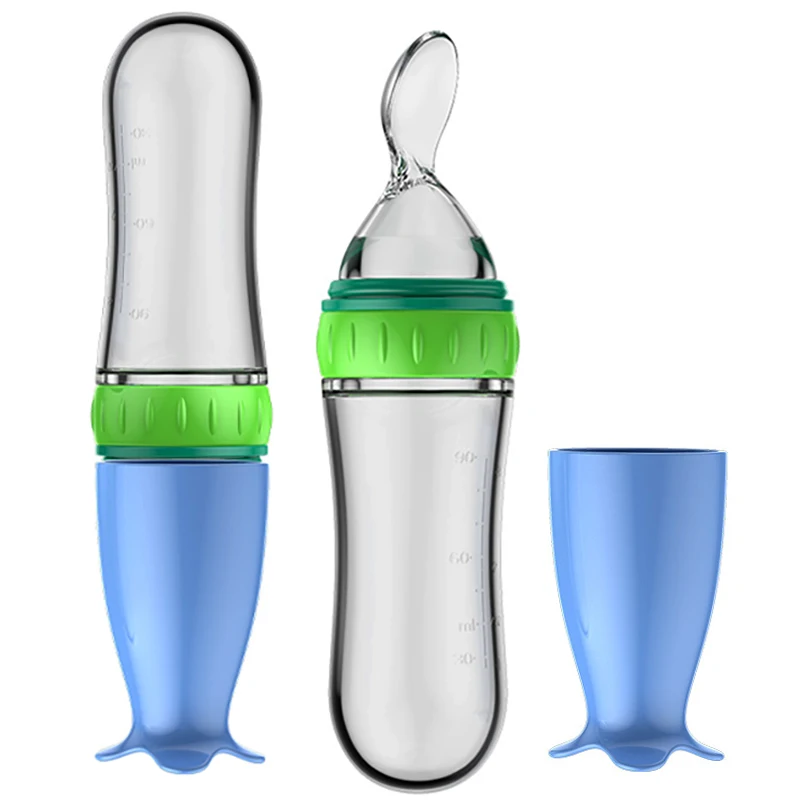 Soft Silicone Baby Food Feeder Squeeze Bottle for Solid Food with Dispensing Spoon 90ml