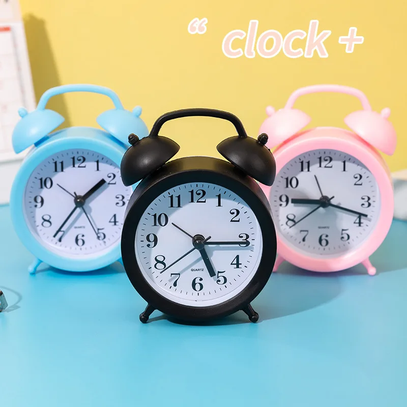 Double Ling Decorative Small Table Clock Cartoon Bedside Student Digital Clockwise Small Alarm Clock Learning Reminder Alarm Tab