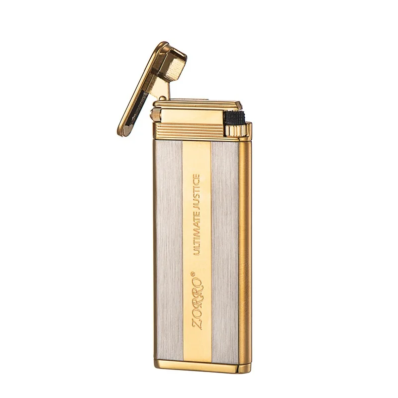 Zorro 6mm ultrathin pure copper case butane gas lighter flame cigarette lighter for men