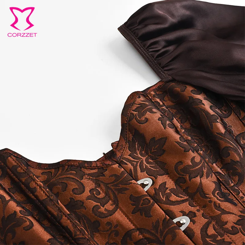 Brown Lantern Long Sleeve Steampunk Steel Boned Women Corset Sexy Waist Trainer Bustier Tops Vintage Gothic Clothing Plus Size