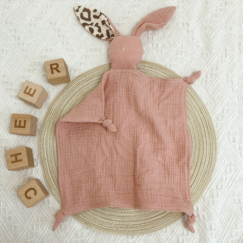 CHEER Wholesale Organic Muslin Baby Toy Blanket Custom Soft Kids Rabbit Plush Comforter Cute Bunny Cotton Knitted Fabric Gift