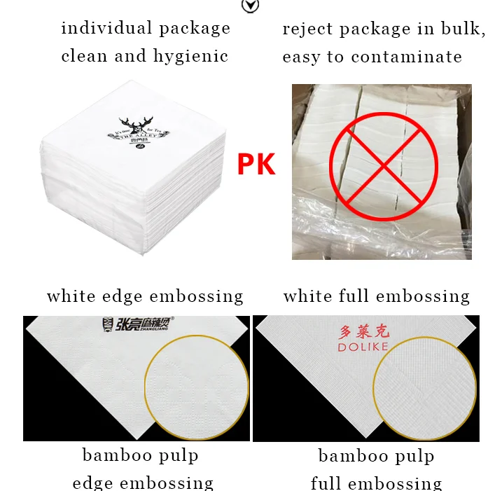 Virgin Pulp White Print Napkin Paper Disposable Serviettes Beverage Bar Napkins with Logo Printing