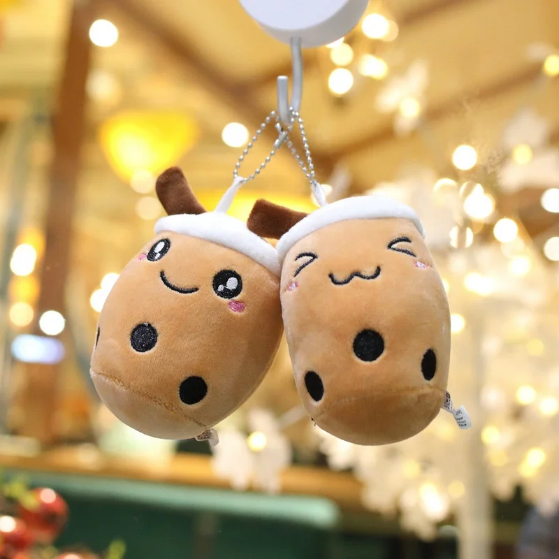 custom cute 12cm plush toy key chain pear milk tea stuffed keyring bag boba keychains pendant comfort doll