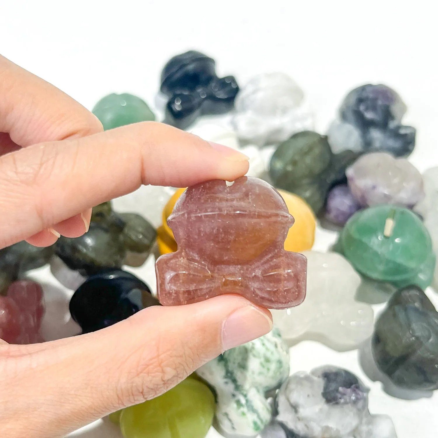 2024 Christmas Mini Crystal Carving Bell Healing Stones Craft 3cm Rose Quartz and Jade for Women Decorative Gifts