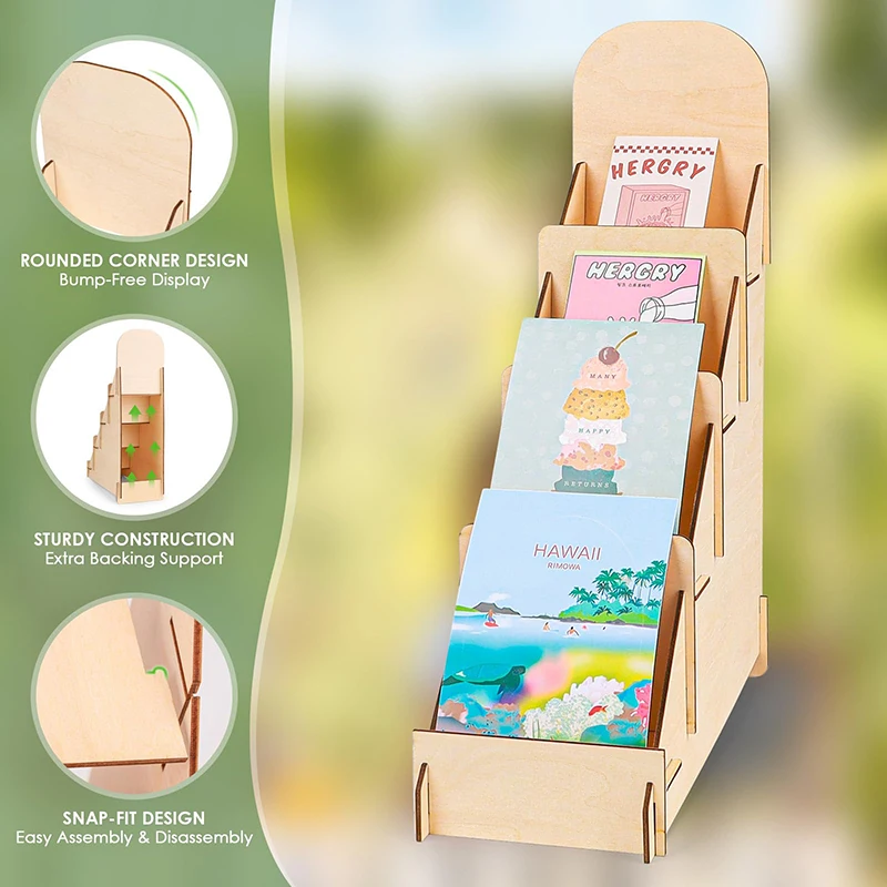 Greeting card display stand with three-layer wooden sticker display stand customizable storage rack