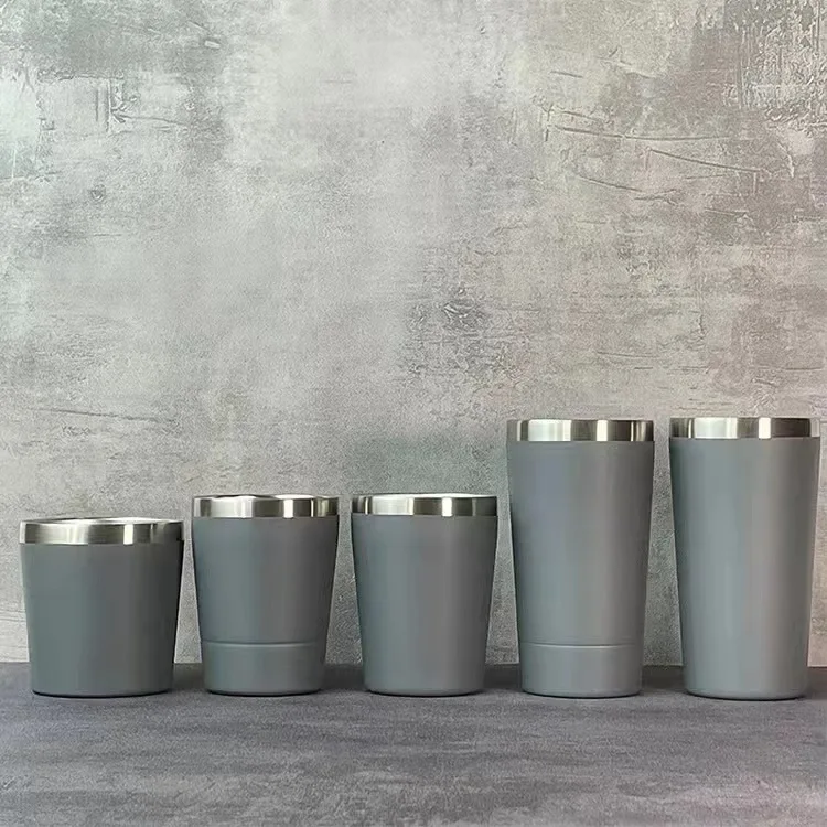 8oz stainless steel wine tumbler with leak proof lid black powder coated insulated coffee cup with leak proof lid