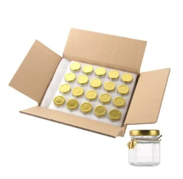 Different sizes food grade mini jam glass cheap 45ml honey glass jars with golden lid, wood muddler, card
