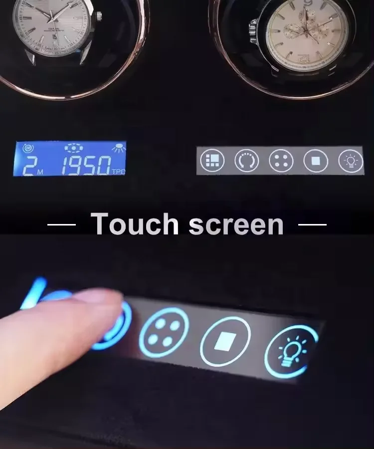 Custom LCD Remote Control Wooden Luxury Gyro Touch Screen Watch Winder  PU Leather Box Watch Winder Drawer