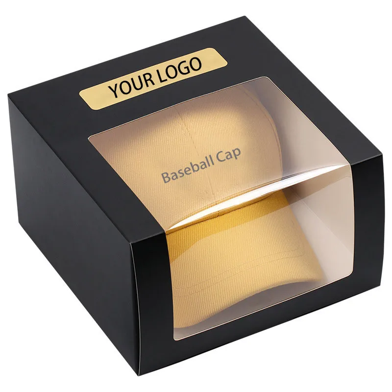 Wholesale custom logo baseball hat packaging paper box hat mailing box with clear Wwindow