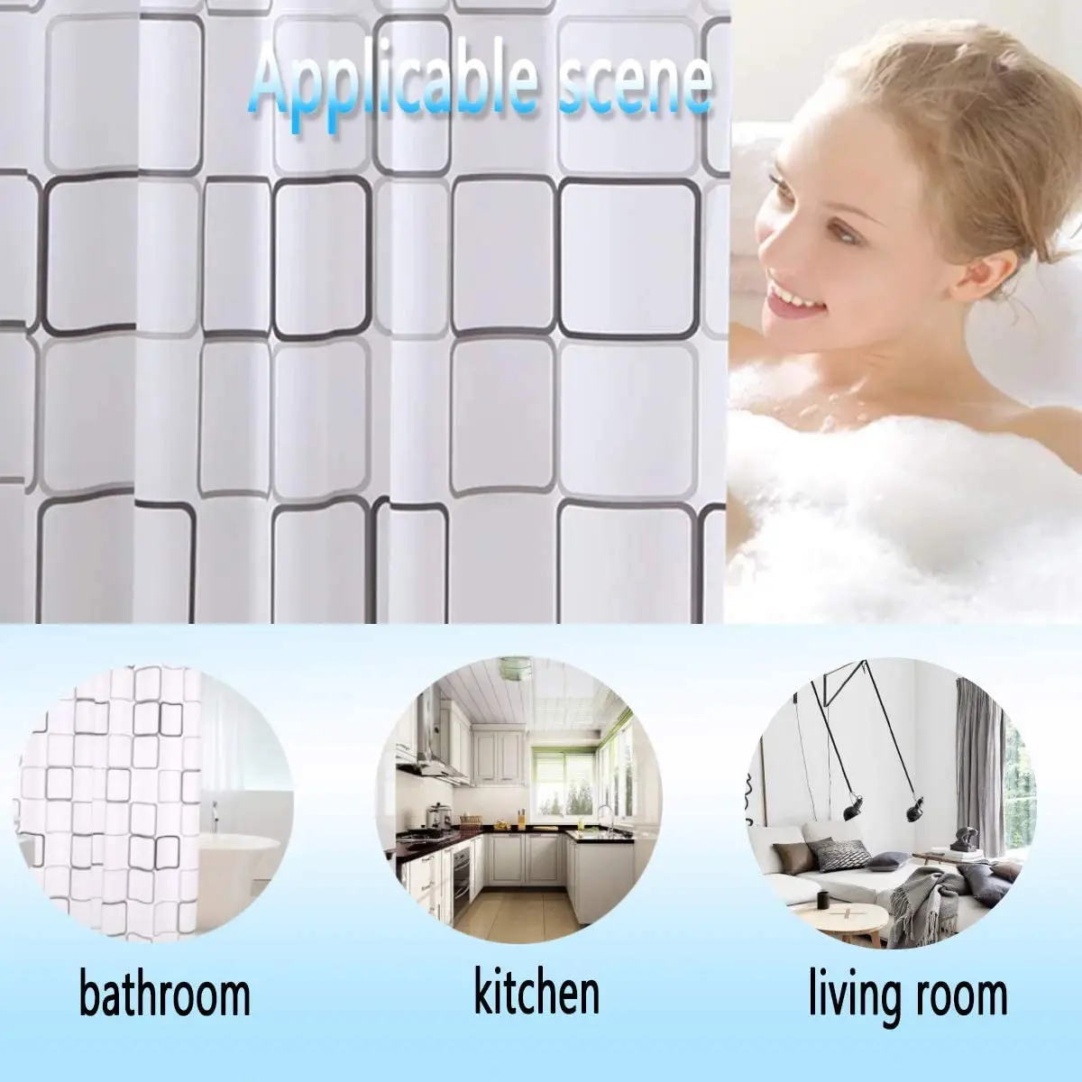 CF BCPA09 cheap Sell well  PEVA Waterproof quick dry Mildewproof Bathroom Drape Geometric Checker Shower Curtain