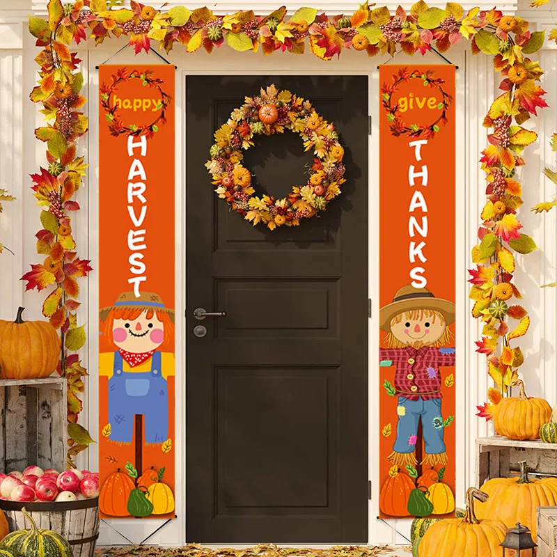 New Thanksgiving Day Couplet Holiday Decoration Door Curtain Autumn Harvest Thanksgiving Day Outdoor Flag Banner Customization