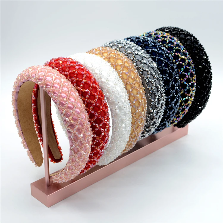 Womens Hair Accessories Handmade Crystal Shiny Wide Bling Rhinestone Hairband Girls Headbands Wholesale