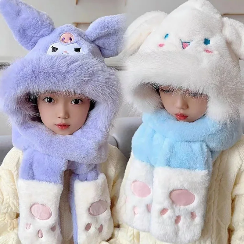 Sanrios kuromi My Melody Cinnamoroll милая детская шапка шарф все в одном для защиты шеи теплые защитные наушники перчатки подарок