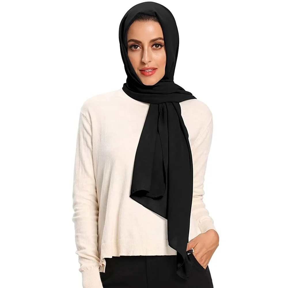 High Quality Cheap Plain Polyester Pearl Chiffon Fashionable Muslim Women Long Hijab Scarves Scarf