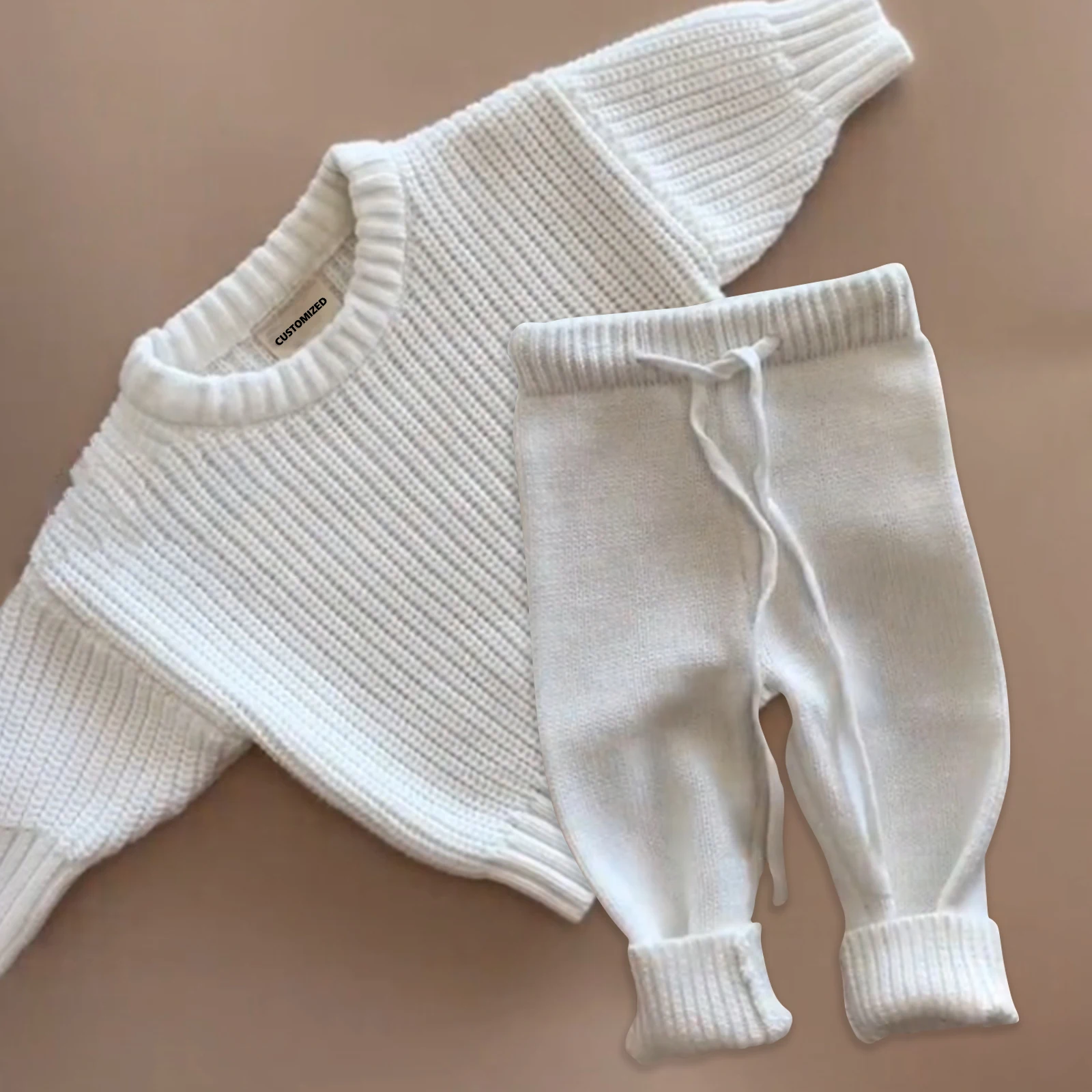 Custom 100% Cotton Knitted Sweater Set for Newborn Girls Casual Warm Multi-Piece Pullover for Winter