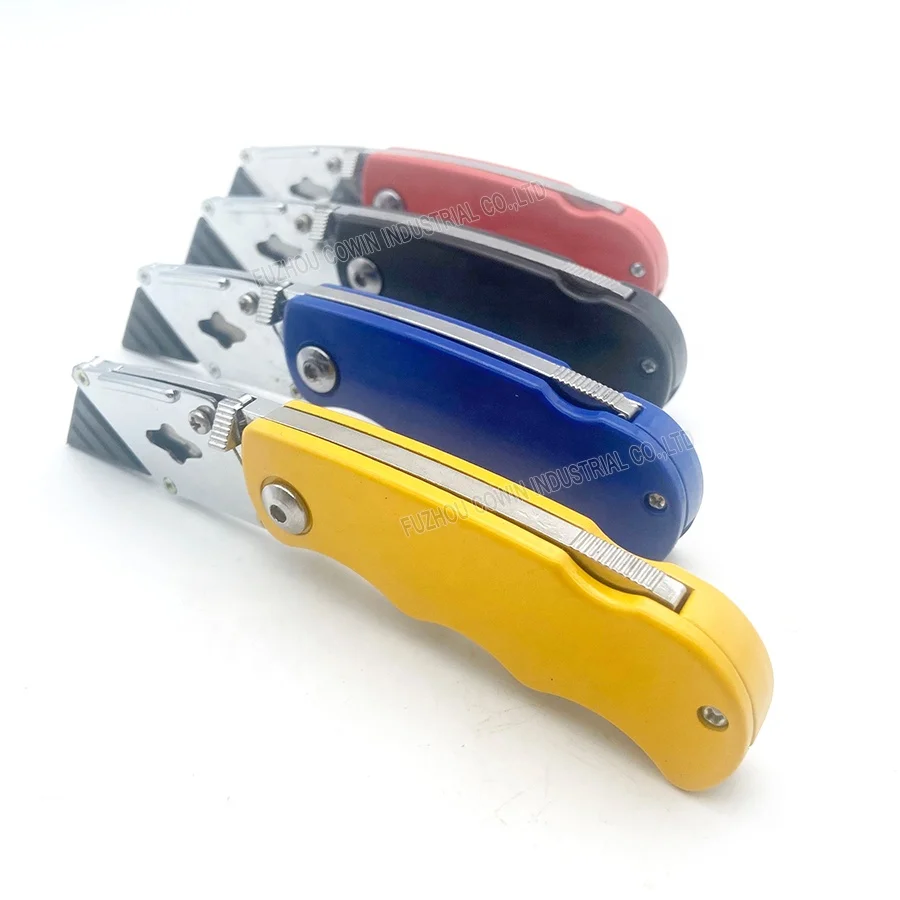 Aluminum alloy folding safety utility knife box pocket box knife cutter with quick change blade