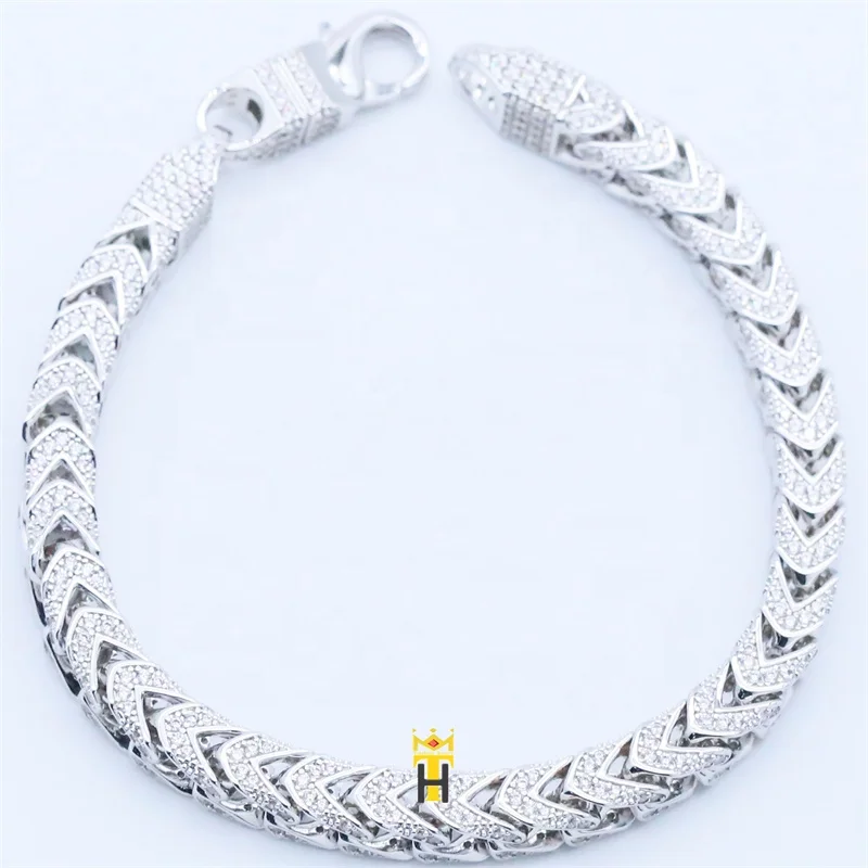 10k 14k 18k yellow gold diamond cut solid franco link bracelet 8mm full rhinestone gold color chain