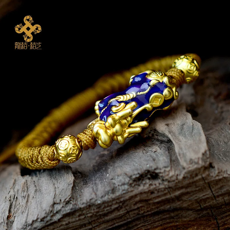 LONGJIE fashion red rope gold-plated  999 silver pixiu bracelet handmade Chinese style jewelry for men