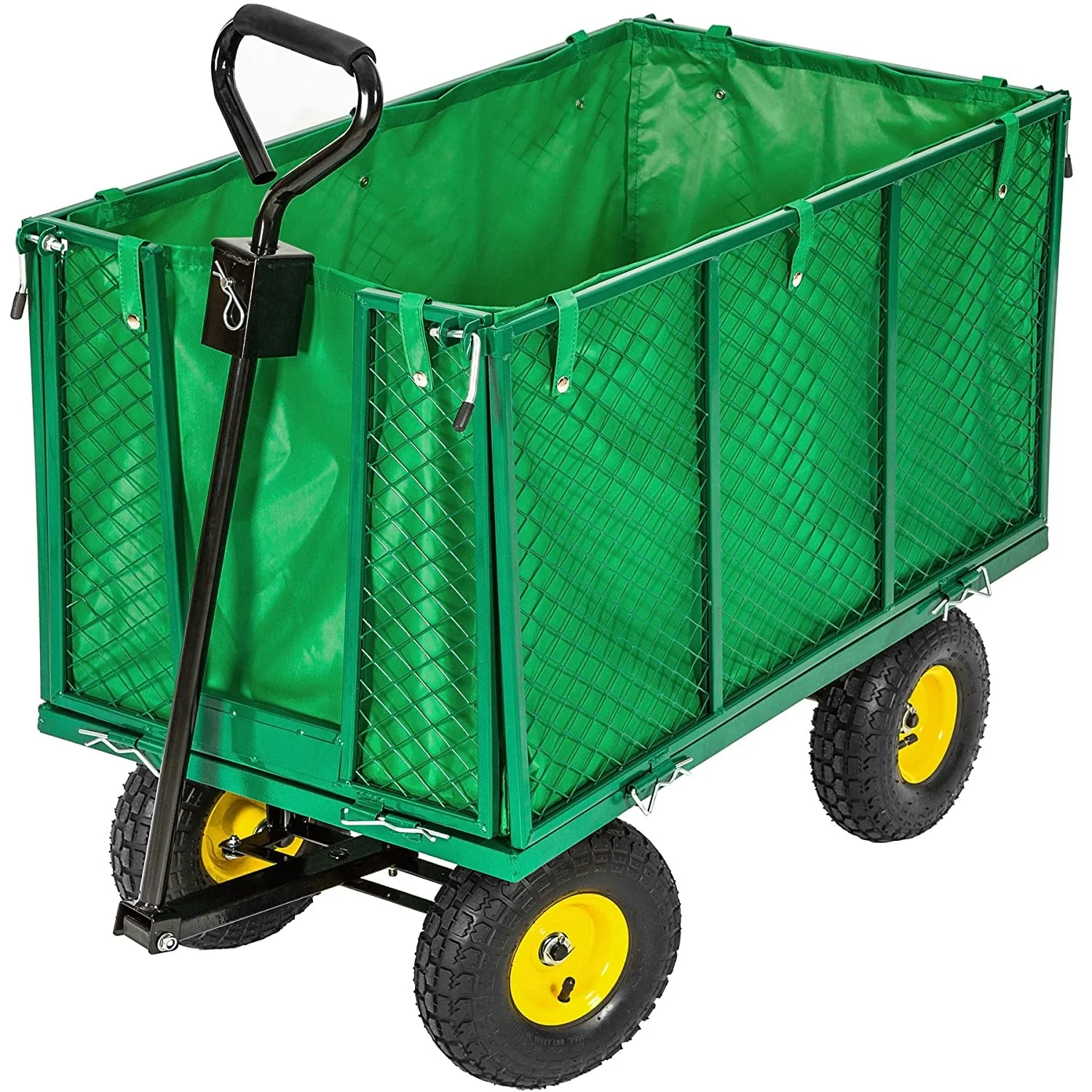 Garden Cart Wagon Heavy Duty Mesh Steel, Utility Wagon Cart with Tire Pump , Yard Cart with Removable Sides