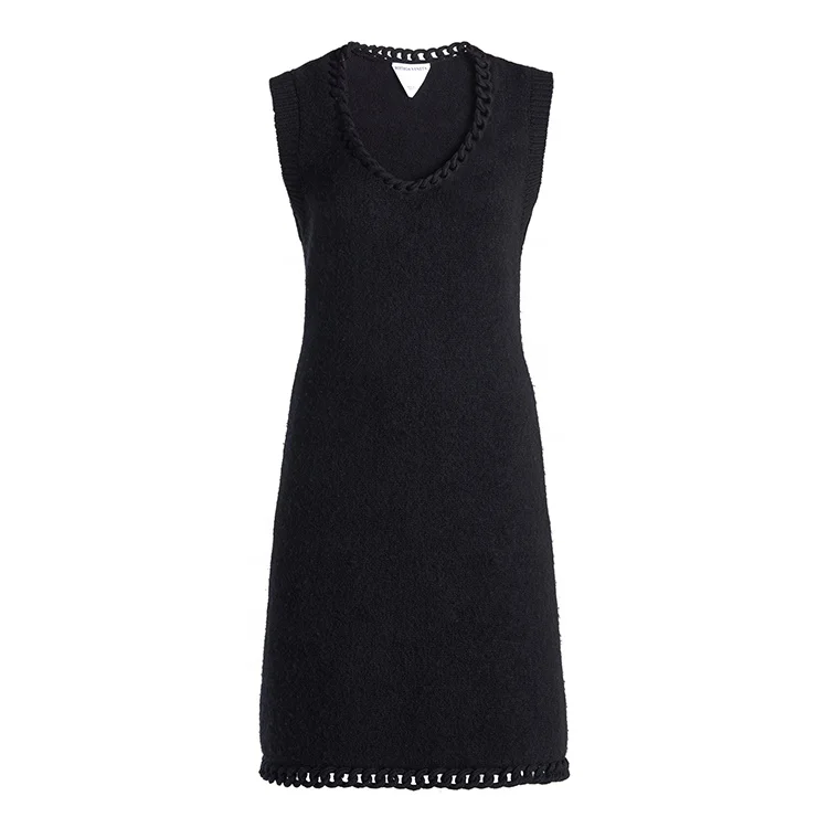 2022 оптовая продажа с фабрики, летнее черное облегающее женское мини-платье-жилет без рукавов с круглым вырезом