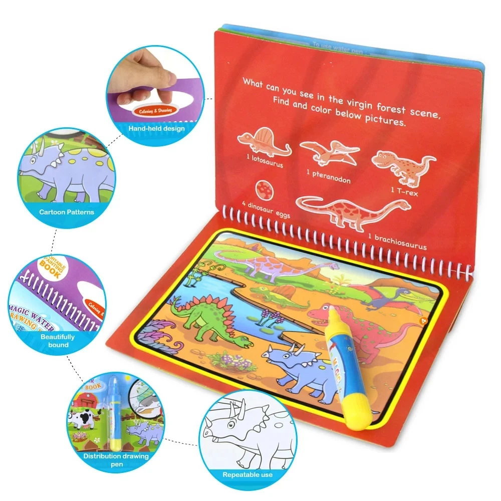 8 styles Magic Water Drawing Book Coloring Doodle & Magic Pen Drawing Toys early education For Kids Birthday Gift