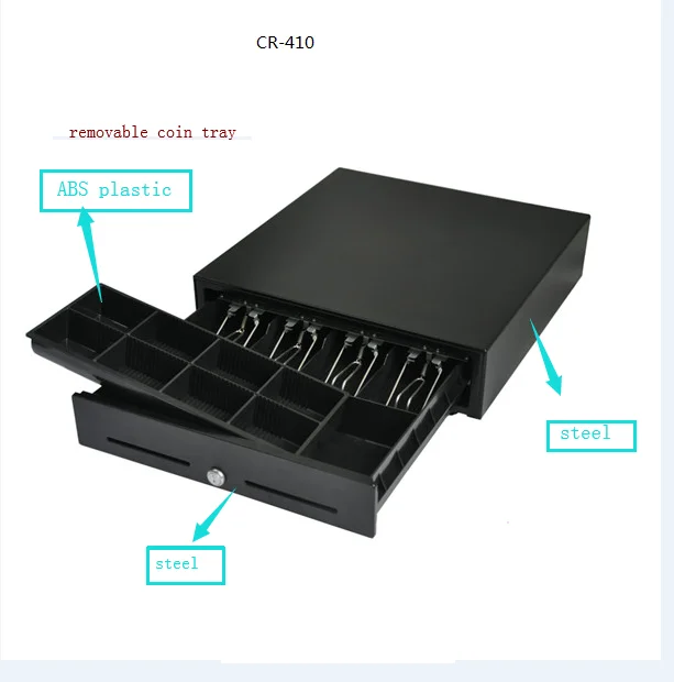 Wholesale Supermarket mini Black 410mm wide 12v lockable Cash Box Drawer for cashier machine