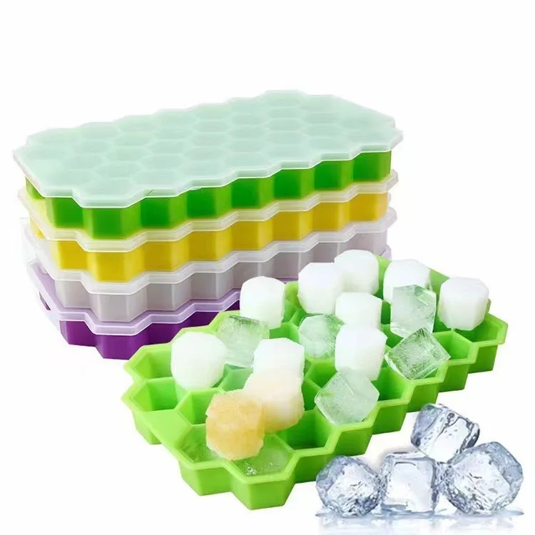WONDERFUL 37 Honeycomb Compartment DIY Ice Cube Mould Reusable Creative Ice Box Plastic Ice Cube Tray with Lid