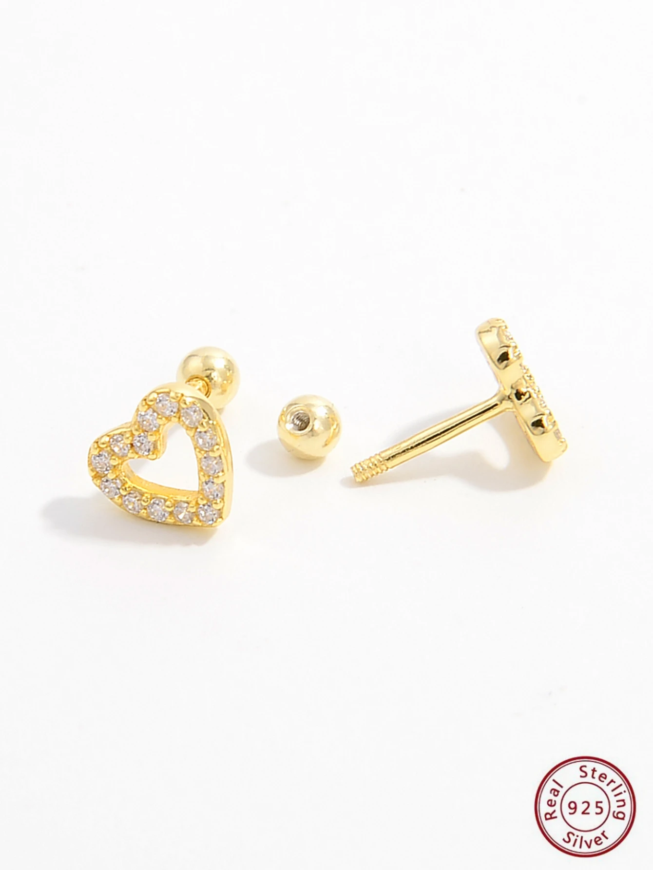 New Iced Out Bling 925 Sterling Silver Hollow Heart Stud Earrings CZ Micro Paved Screw Back Earrings For Women