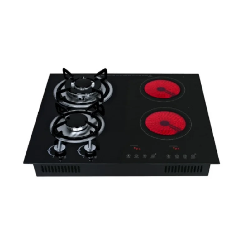 Black Crystal Panel 2 Burners Gas Stoves and 2 Burners Infrared Cookers