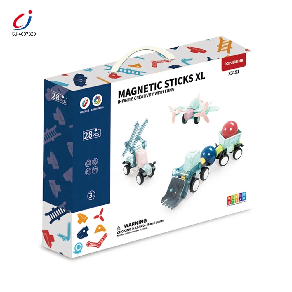 Chengji stem magnetic blocks diy assembly engineering vehicle building block toy set magnetic sticks building blocks for kids