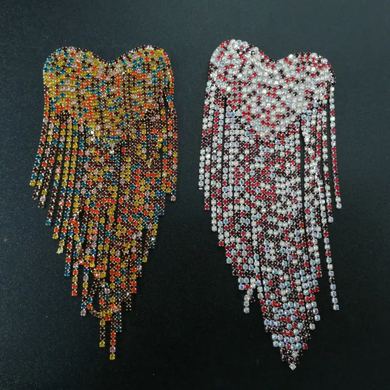 Handmade Silver Rhinestones Tassel Applique bling Epaulet High Quality Wedding Bridal Dress Fringe Shoulder Patch