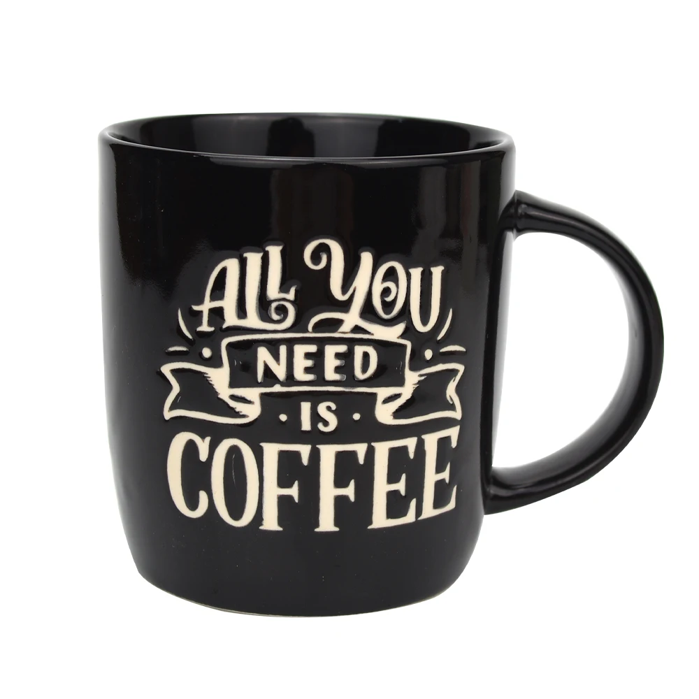 Wholesale Custom 350ml pottery tea mug black ceramic coffee mug 12 oz Promotional mug with silk screen logo
