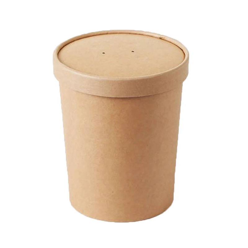 Custom printed disposable brown kraft paper cup with cover for ice cream